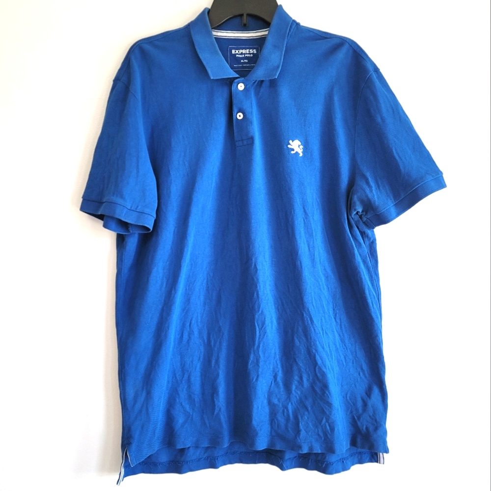 Express Blue Short Sleeve Collared 100% Cotton Polo Shirt Size XL